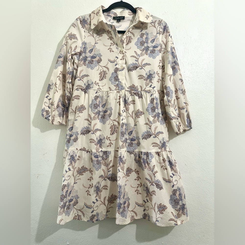 Rachel Zoe Tiered Floral Shirt Dress Light Ivory. SZ SMALL Boho Cottagecore